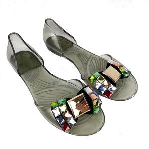 Jelly Flat Sandals Shoes w/ Gem Bow 37 Jellies